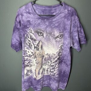 The Mountain Dead Stock Purple Indian Native American Wolf Eyes Tye Dye Tee L
